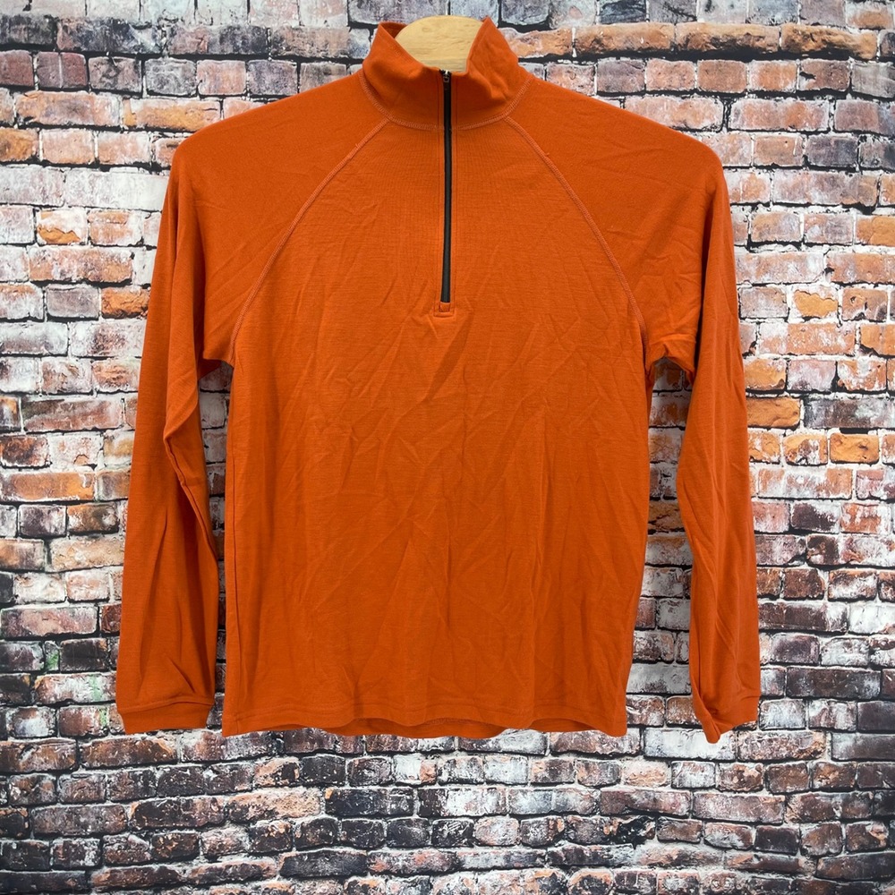 Ibex Merino Wool 1/4 Zip Pullover Mens Large Orange Long Sleeve Base Layer USA